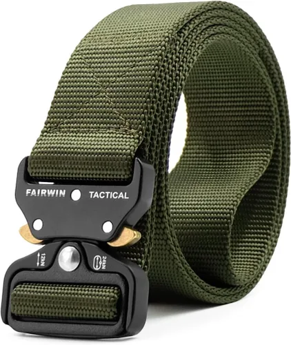 Vista 11 de FAIRWIN Tactical Belt, Work Belts for Men Military Webbing Riggers Web Belt Heavy-Duty Quick-Release Buckle
