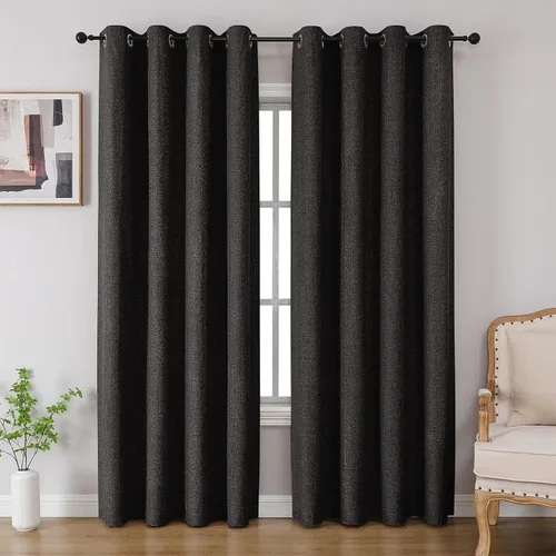 CUCRAF Juego de 2 paneles de cortinas 100% opacas de 54 pulgadas de largo, cortinas texturizadas de lino para oscurecer la habitación, con ojales