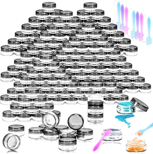 MotBach 100 paquetes de botes de plástico de 3 g con tapas, botes de cosméticos redondos transparentes de 3 ml, botes de maquillaje de 3 gramos de