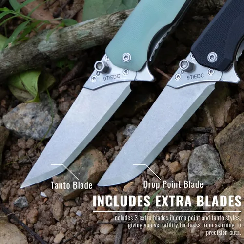 Vista 6 de Cuchillo Plegable de Bolsillo Flipper, 4 Hojas Reemplazables, Hoja de Acero 440 de 3.5", Mango G10, Cuchillo EDC con Clip de Bolsillo para Hombres