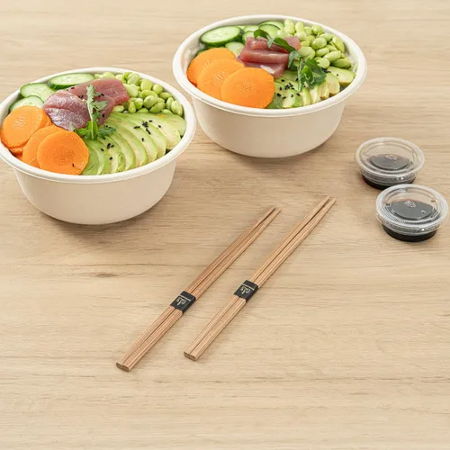 Vista 3 de Restaurantware - Palillos de bambú marrón de 9.5 pulgadas, cuadrados, banda de papel, 100