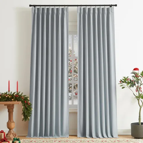 Vista 111 de Vision Home Cortinas marrones con pliegues pinzados, opacas completas, cortinas de ventana de lino mezclado para oscurecer la habitación, cortinas