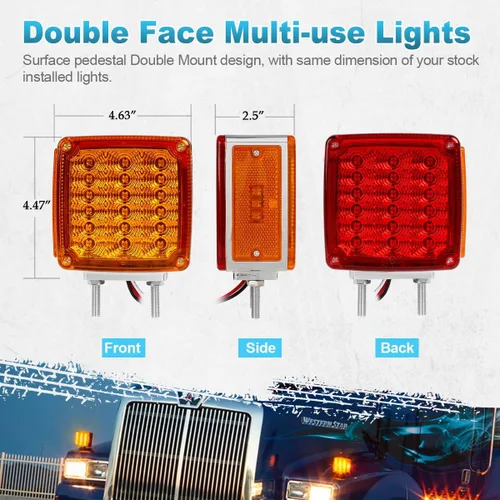 Vista 7 de Partsam, luces ledes para camión o remolque, cuadradas, de doble cara, ámbar/rojo (2 paquetes, 39 unidades), para Peterbilt, Freightliner, Kenworth