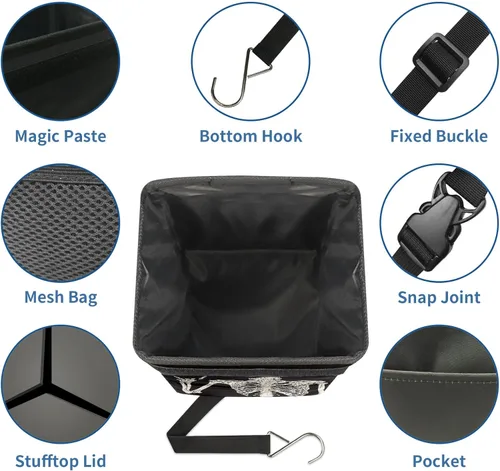 Vista 6 de Goth Skull Bote de Basura para Coche con Tapa, Plegable, Reutilizable, Impermeable, Organizador de Coche con Bolsillos de Almacenamiento