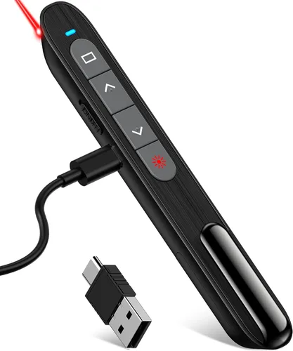 Vista 13 de DinoFire - Clicker de presentación con estuche, presentador inalámbrico remoto Powerpoint Clicker, con bolsa de almacenamiento protectora Negro
