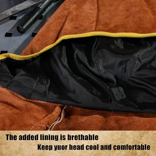 Vista 6 de Capucha de Soldadura de Cuero - Capucha de Cuero de Vaina Dividida para Soldadores con Cubierta de Cuello y Hombro - Protección Completa