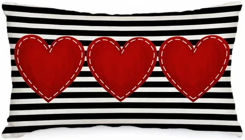Vista 7 de AACORS AK003-12 - Juego de 2 fundas de almohada para el día de San Valentín de 12 x 20 pulgadas, decoración de corazón rojo a rayas, funda de Rojo