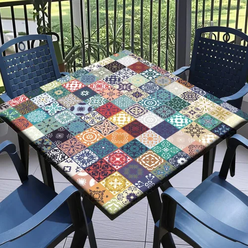 Vista 30 de Round Fitted Tablecloth with Elastic Outdoor Table Cover Round Elastic Tablecloths for Tables Waterproof Wipeable Table Cloths for