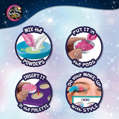 Vista 4 de Lisciani – Moon Academy – Sombras de ojos de luna – Kit para niños a partir de 7 años – Make Up Cosmetics Home – Paleta personalizada – Idea