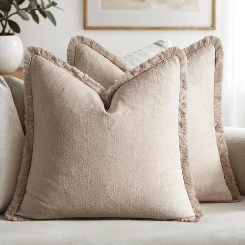 Vista 22 de MIULEE Juego de 2 fundas de almohada decorativas de lino neutro con flecos, fundas de cojín de estilo bohemio con borlas para sofá, cama, sala