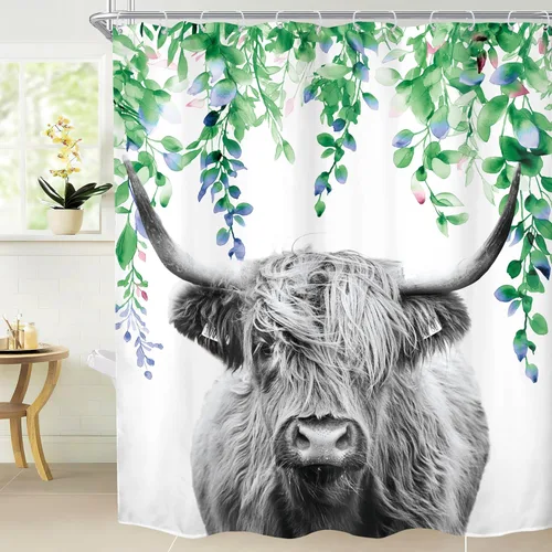 Vista 29 de AMBZEK Divertida cortina de ducha de vaca de las tierras altas, 60 pulgadas de ancho x 72 pulgadas de largo, divertida granja, ganado rústico