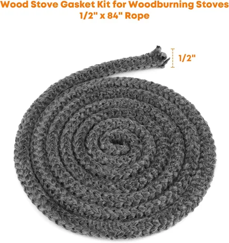 Vista 3 de Stanbroil Junta para estufa de leña, sello de cuerda de fibra de vidrio impregnada de grafito de 1/2" x 84" y kit de junta de cemento de alta