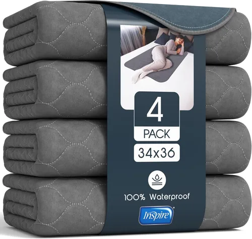 Vista 10 de Inspire Almohadillas para la cama Almohadillas de incontinencia reutilizables grises que ocultan manchas Almohadilla impermeable para colchón