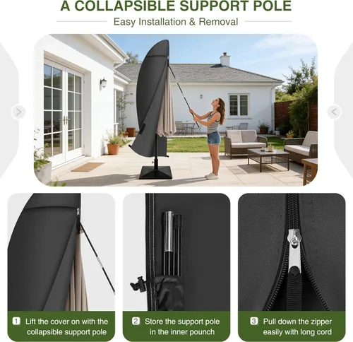 Vista 5 de Porch Shield Funda para Sombrilla de Patio - Cubierta Impermeable para Exteriores de Jardín para Sombrilla Offset Banana Parasol se Adapta a Negro