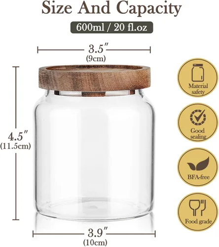 Vista 2 de Labina Recipiente de Almacenamiento de Vidrio Hermético Frascos de Alimentos Recipiente de Cocina con Tapas de Madera, 20 Oz Boca Ancha Organización