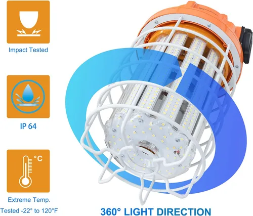 Vista 2 de NS Luz de trabajo temporal LED de 100 W, 15500 lúmenes, luz blanca diurna 5000 K, polvo IP64 e impermeable, cubierta de acero inoxidable para taller