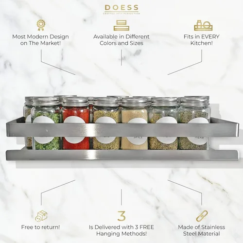 Vista 5 de Kitchen Basket - Hanging Kitchen Shelf - Spice Rack - Kitchen Cabinet Organiser - Spice Pot Rack - Spice Holder - Soap Pump Rack - Wall Shelf