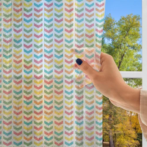 Vista 3 de Ambesonne Arrow Tulle Curtains with Rod Pocket, Illustration of Colorful Repetitive Arrows Pointing Downwards on a Plain Background, Sheer Drape for