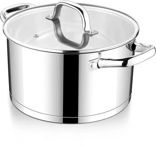 Vista 16 de E-far Olla de 4 Cuartos con Tapa, Olla de Acero Inoxidable para Cocinar Sopa, Pasta, Salsa a Fuego Lento, con Fondo de Tres Capas y Tapa Visible