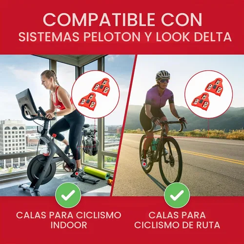 Vista 6 de Tacos de repuesto para bicicleta compatibles con zapatos Peloton y pedales Look Delta Rojo