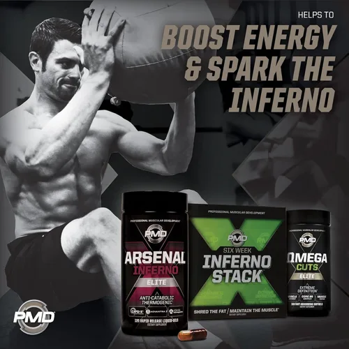Vista 5 de PMD Sports Six Week Inferno Stack - Quemador de grasa de máxima fuerza y ácido graso CLA Omega para perder grasa rápidamente y aumentar el tono