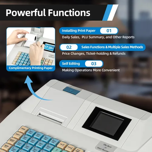 Vista 8 de Sistema electrónico POS electrónico de caja registradora con impresoras de recibos y diarios, 48 teclas 8 LED digitales registradora comercial
