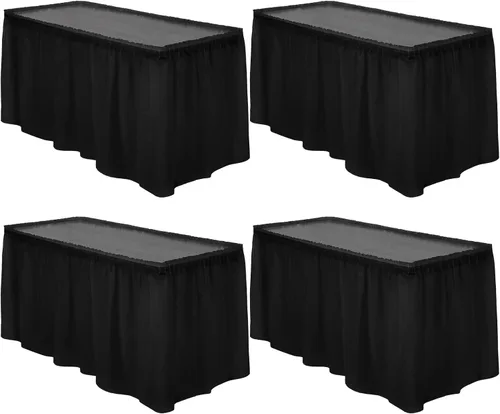 Vista 13 de TURSTIN 2 faldas de mesa de plástico negro de 14 x 29 pies para mesas rectangulares, mantel ajustable, mantel desechable para fiestas de cumpleaños