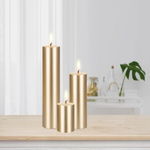 Vista 4 de Mega Candles 1 vela de pilar de oro sólido sin perfume, vertida a mano, vela de cera de alta calidad de 2 x 3 pulgadas, decoración del hogar, spas