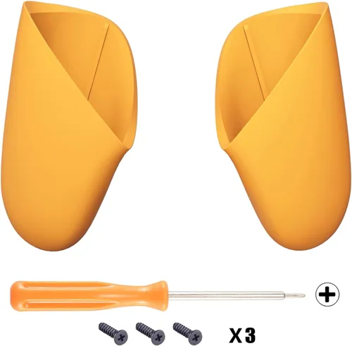 Vista 2 de eXtremeRate Precaución - Empuñaduras de repuesto amarillas para control Nintendo Switch Pro, carcasa de agarre de mano suave al tacto