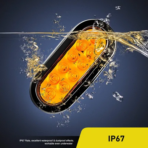 Vista 3 de Nilight - TL-08 - Luces traseras LED ovaladas de 6 pulgadas, color ámbar, 2 unidades, 10 LED con ojales de montaje empotrado, enchufes IP67, señales