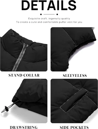 Vista 7 de MEROKEETY Chaleco acolchado para mujer, cuello alto, con cremallera, sin mangas, con bolsillos