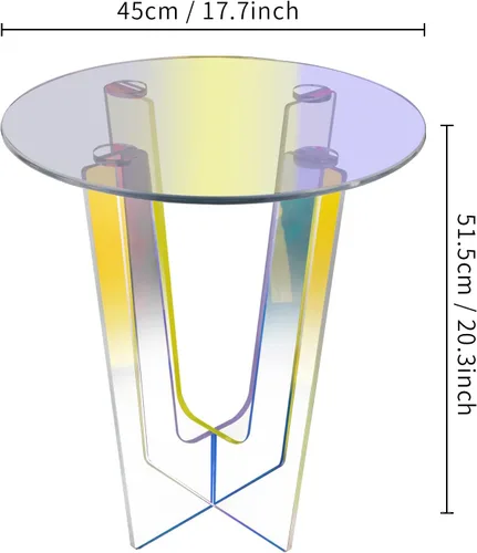 Vista 2 de TFCFL Mesa auxiliar acrílica, mesa auxiliar iridiscente, mesa auxiliar arcoíris, mesas de noche redondas, soportes de noche transparentes