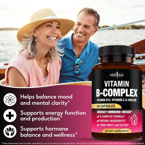 Vista 3 de Complejo de vitamina B para hombres y mujeres - Fabricado en EE. UU. - Complejo B: B1, B2, B3, B5, B6, B7, B8, B9, B12 con vitamina C, colina