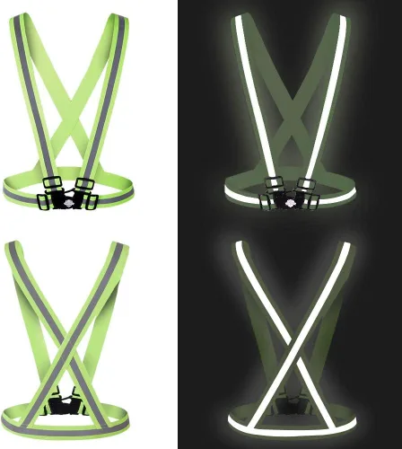 Vista 4 de Dazonity Chalecos de seguridad de alta visibilidad, 2 piezas, amarillo y multicolor, ligero, ajustable y elástico, tiras reflectantes de alta