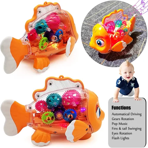Vista 2 de Tipmant Lindo juguete eléctrico de peces electrónico Goldfish Animal Vehículo Auto Conducción Automática, engranajes transparentes, música, luces