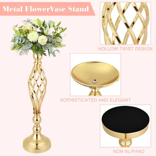 Vista 4 de 10 piezas de centro de mesa de flores doradas, mesa de boda, soporte de flores doradas, jarrones, centros de mesa de decoración para bodas, fiestas