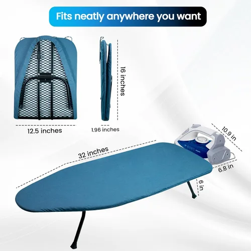 Vista 8 de Tabla de planchar de mesa con panel de malla metálica, tabla de hierro plegable, tabla de hierro pequeña resistente con cubierta resistente al calor