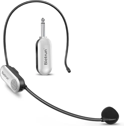 Vista 10 de Bietrun Auriculares inalámbricos con enchufe de 1/4 pulgadas, rango de 165 pies, micrófono inalámbrico UHF y micrófono de mano 2 en 1, para altavoz