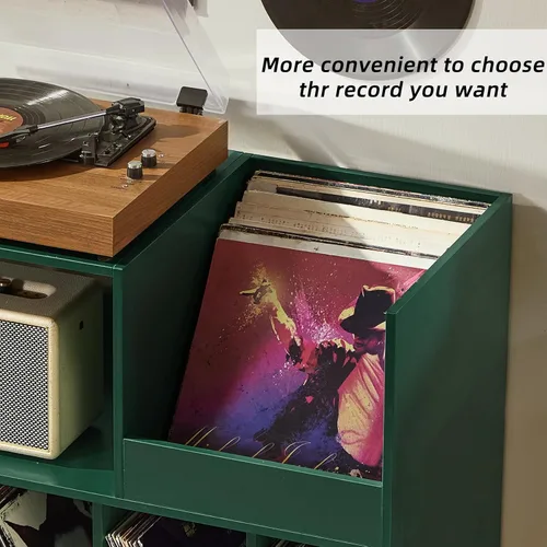 Vista 6 de LELELINKY Soporte grande para tocadiscos, soporte giratorio con almacenamiento, soporte para discos de vinilo con área de visualización, mesa