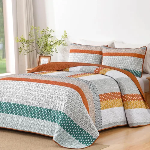 Vista 12 de WONGS BEDDING Juego de edredón Boho tamaño Queen, juegos de colcha a rayas bohemio de 3 piezas, juego de ropa de cama acolchada en verde caqui