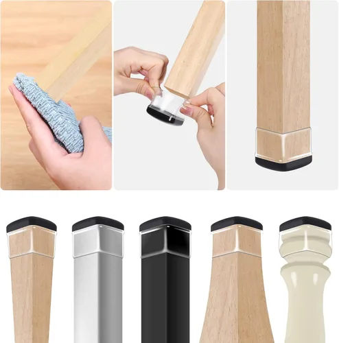 Vista 8 de 16 piezas deslizantes para patas de silla para alfombra, tapa protectora cuadrada transparente para patas de silla, fundas de teflón para muebles
