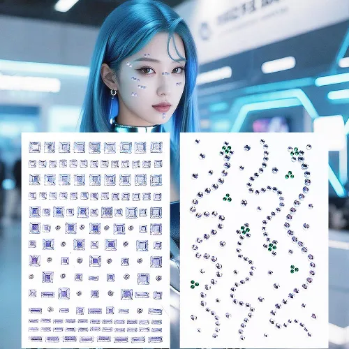 Vista 6 de Esquinas de ojos - Joyas para la cara, blanco, rojo, azul, estrella del 4 de julio, gemas para la cara, decoraciones de tatuajes, calcomanías