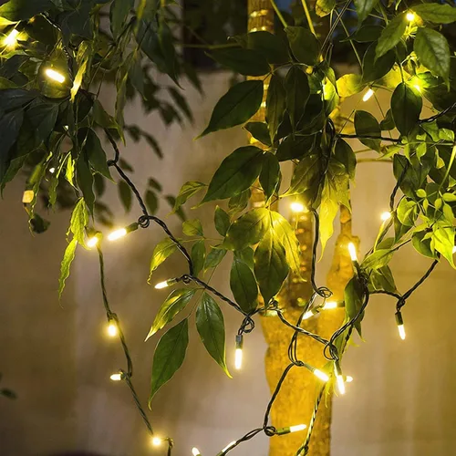 Vista 7 de Guirnalda de 100 luces LED de Navidad de color blanco cálido, cable verde de 35 pies, certificado UL, conectable, mini luces de Navidad