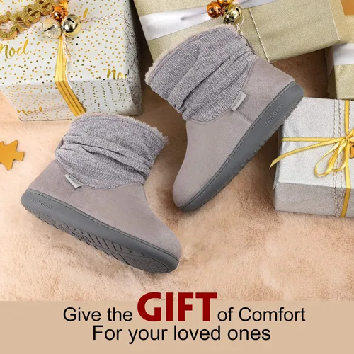 Vista 7 de LongBay Pantuflas de punto de chenilla cálidas para mujer, de espuma viscoelástica, cómodas, de gamuza, esponjosas, de espuma viscoelástica, botas