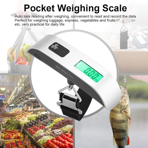 Vista 7 de PCTC Báscula digital de equipaje, pantalla LCD, báscula de equipaje portátil para maletas con mango de pintura de goma, sensor de temperatura, 110