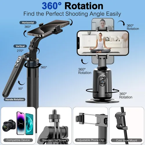 Vista 3 de Trípode para selfie con seguimiento automático de rostros para iPhone con luz, rotación de 360° que sigue tu movimiento, soporte de trípode