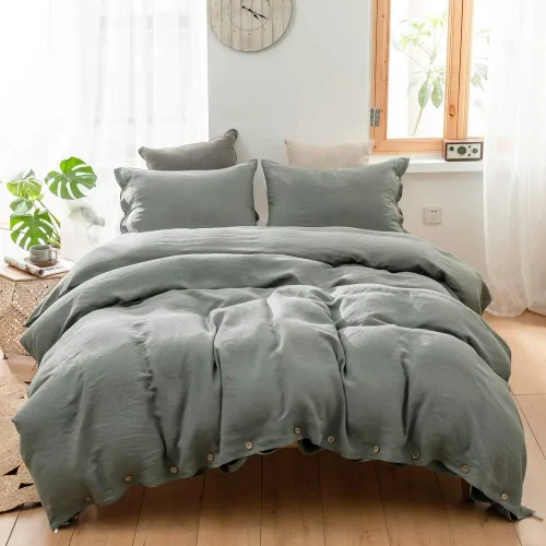 Vista 38 de Simple&Opulence - Juego de funda de edredón 100 % lino, 2 piezas con cierre de botón de coco, de lino francés lavado, color liso, suave