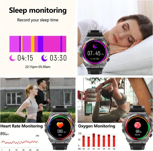 Vista 2 de Reloj inteligente con función de teléfono, hace/responde llamadas, control de voz AI, reloj inteligente con 28 modos deportivos, podómetro, reloj