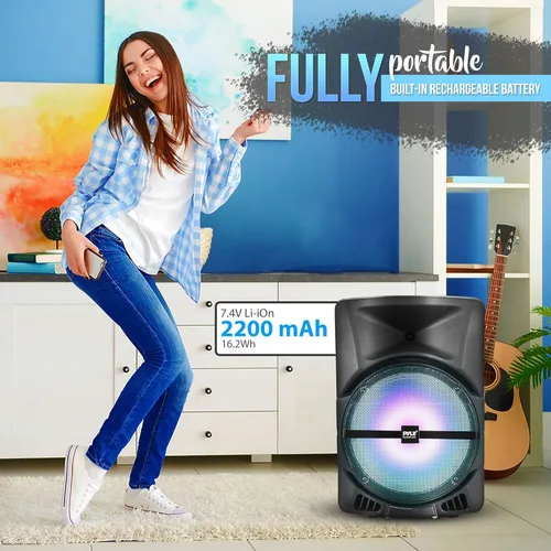 Vista 5 de Pyle - Sistema de bocinas PA portátil e inalámbrico – alta potencia de 800W, compatible con Bluetooth para interiores y exteriores, altavoz DJ