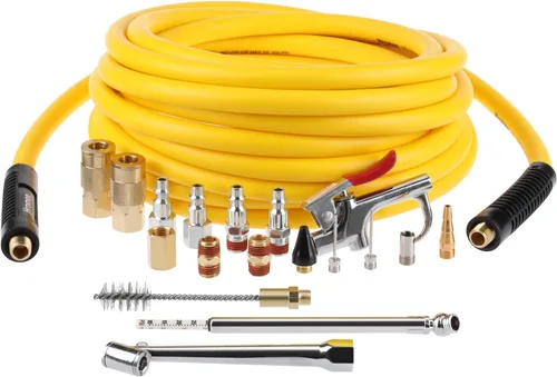 Hromee Kit de accesorios para compresor de aire de 19 piezas con manguera híbrida de 3/8 pulgadas x 25 pies, accesorios de conexión rápida NPT de